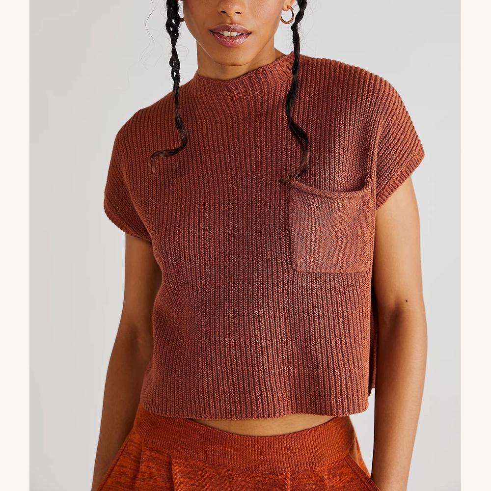 Top Court Sans Manches Femme en Maille Côtelée – Tissu Doux et Respirant, Style Décontracté, Col Haut, Blanc