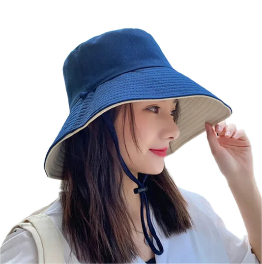 Reversible Women's Bucket Hat in Lightweight Cotton with 12 cm Brim for Sun Protection – Adjustable and Versatile