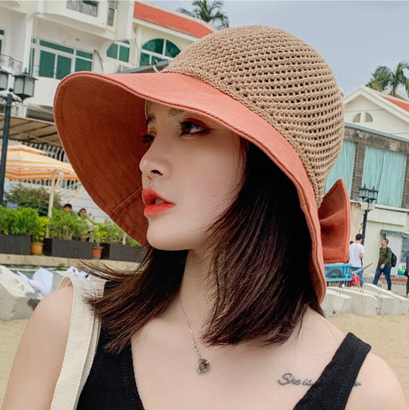 Chapeau de Paille Femme Léger avec Protection Solaire – Canotier Estival Élégant