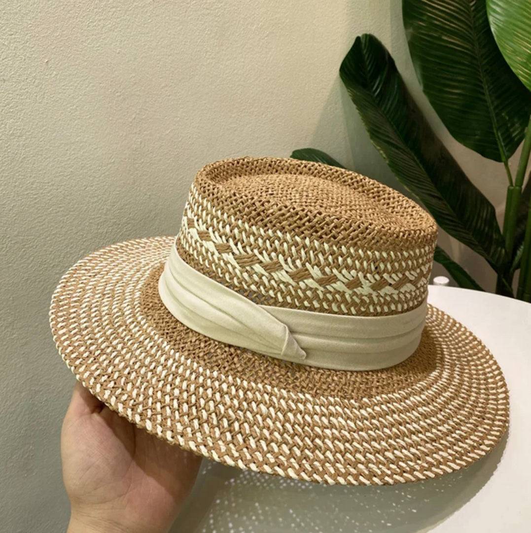 Chapeau de Paille Léger Mixte avec Protection Solaire – Chapeau Canotier Élégant pour Homme et Femme