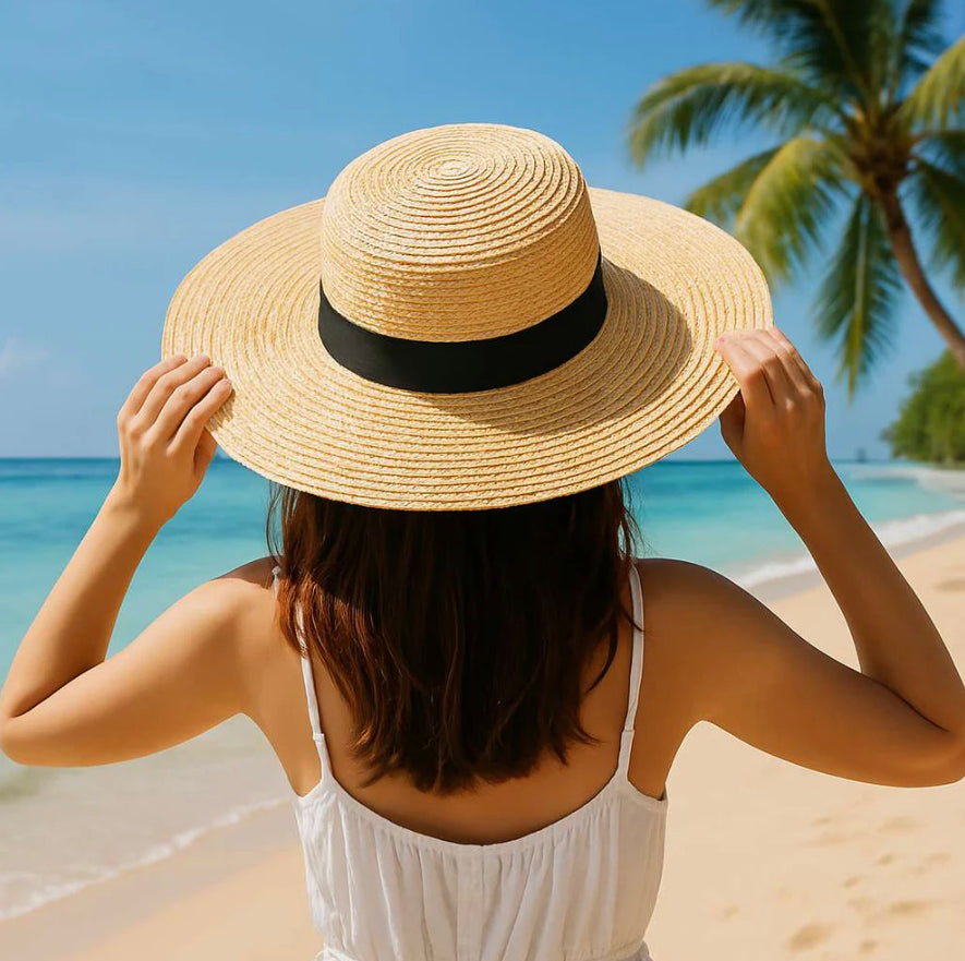 Chapeau de Paille Femme Ajustable – Élégance Estivale avec Protection Solaire, Tour de Tête 54-59 cm