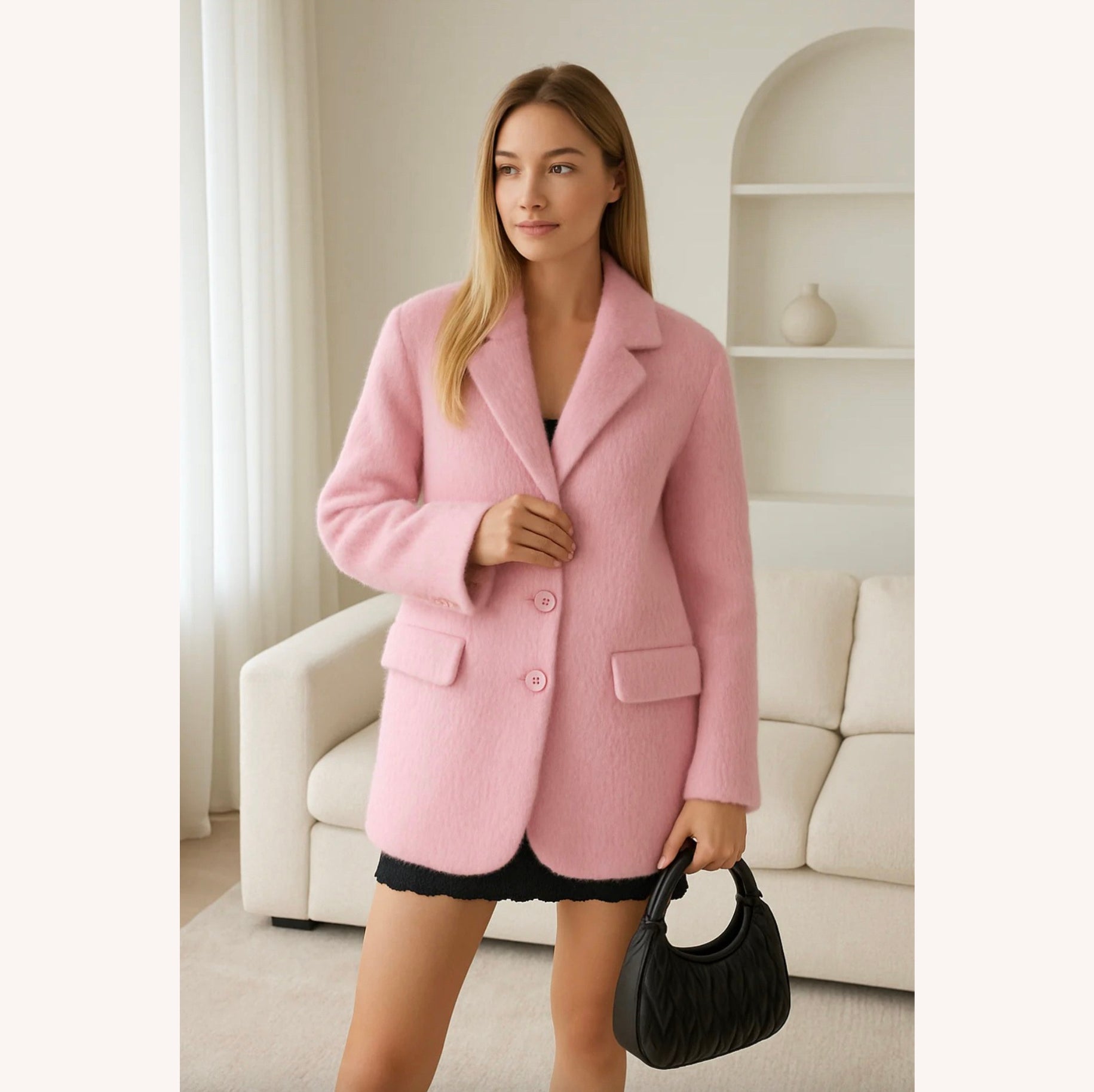 Veste Blazer Femme Noir Taille L Fausse Fourrure Polyester