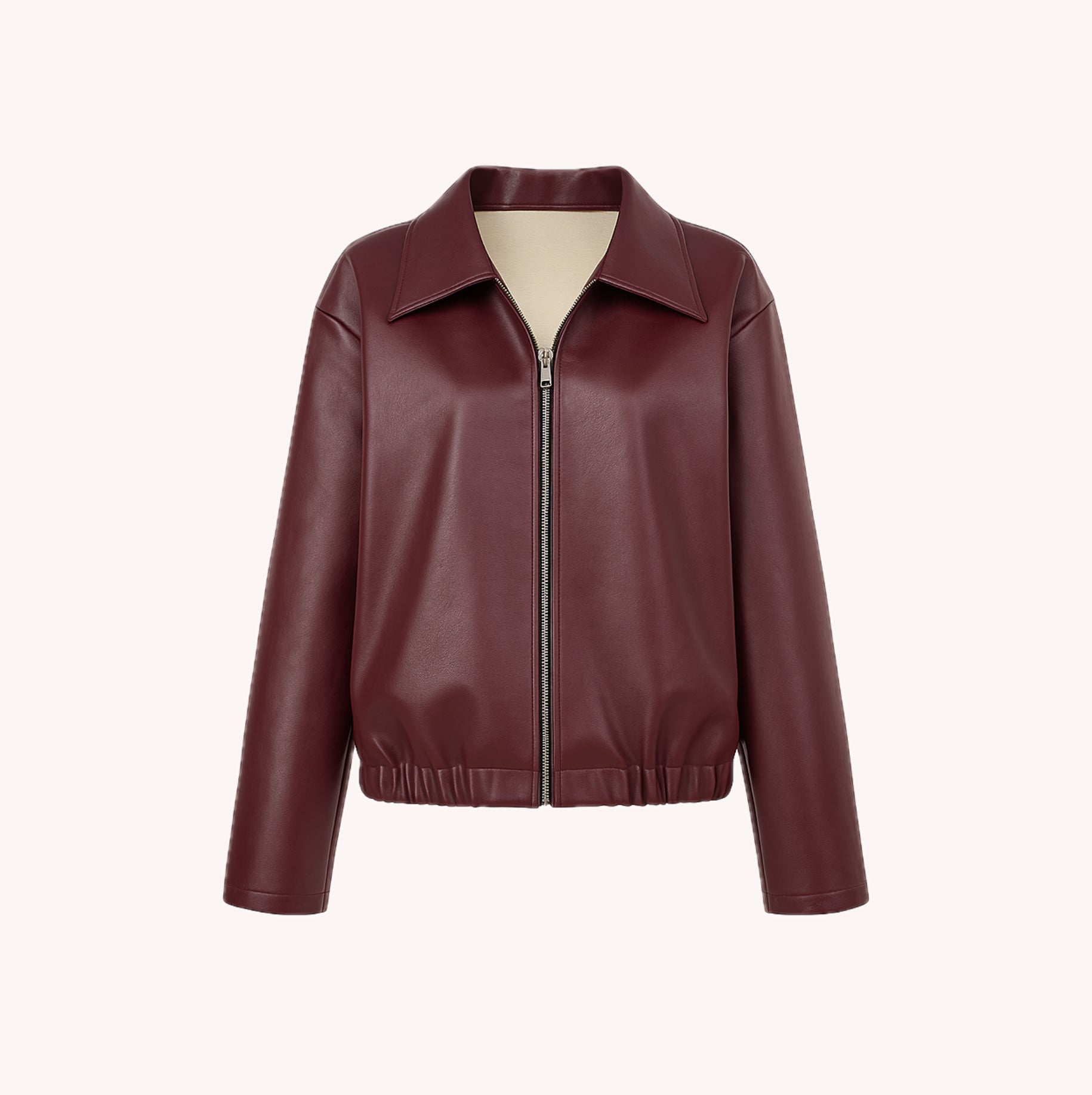 Veste Femme Zippée Rouge Bordeaux Taille M Similicuir