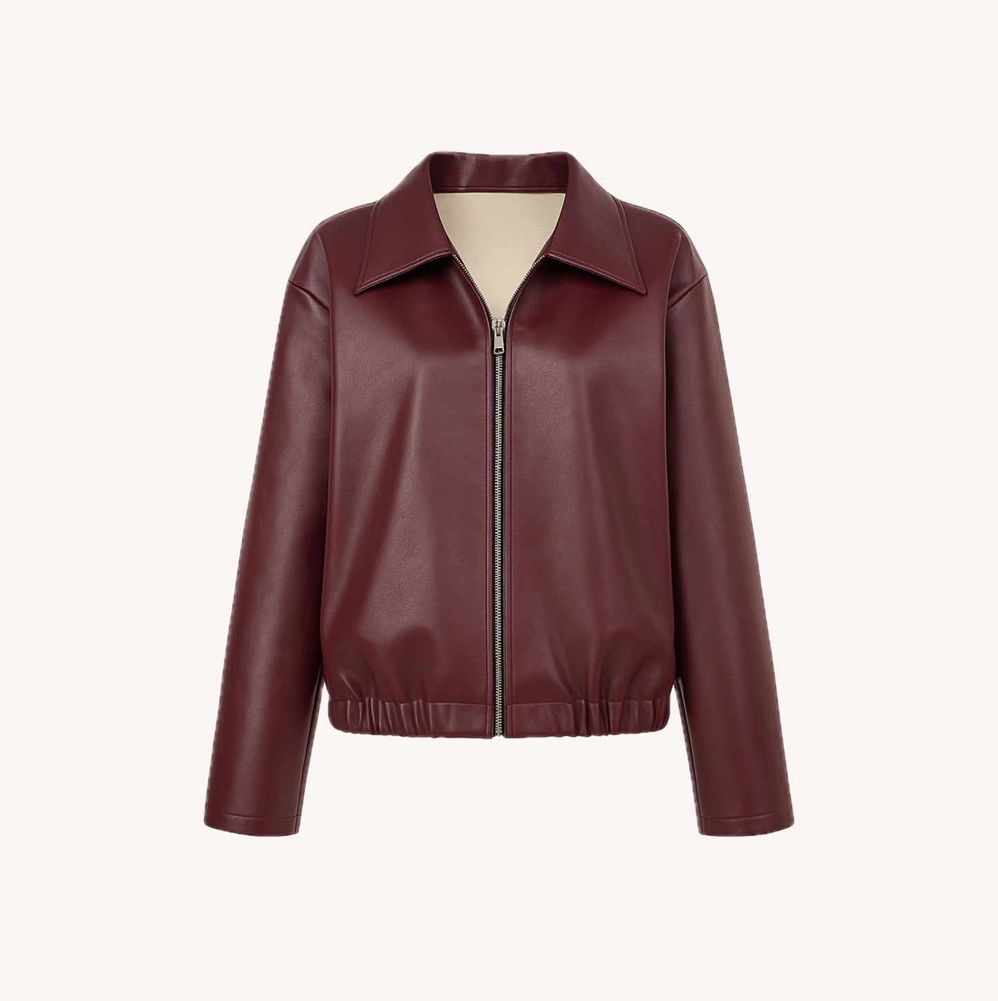 Women's Red Bordeaux Zipped Jacket Size M Faux Leather