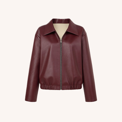 Women's Red Bordeaux Zipped Jacket Size M Faux Leather