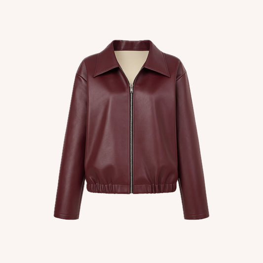 Women's Red Bordeaux Zipped Jacket Size M Faux Leather