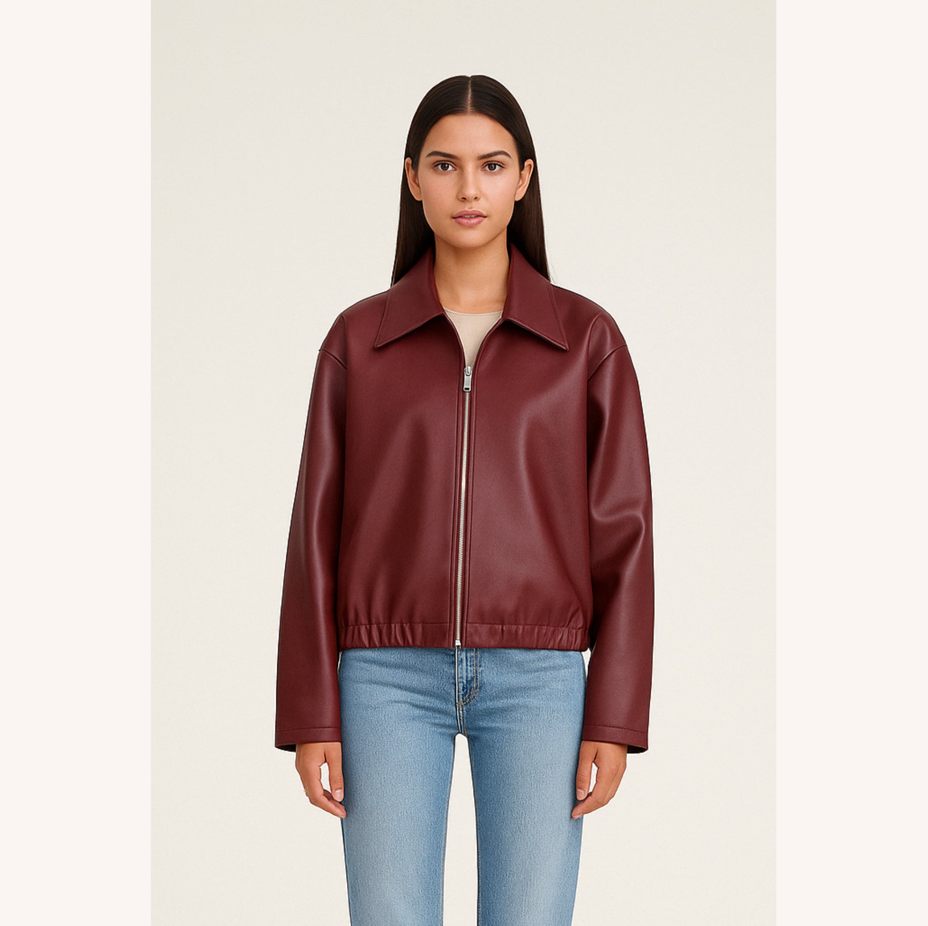 Veste Femme Zippée Rouge Bordeaux Taille M Similicuir