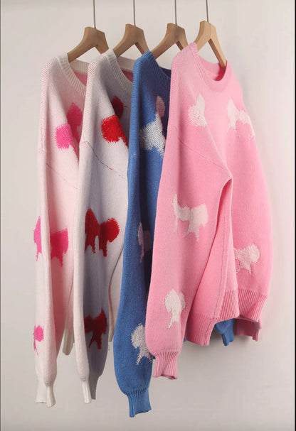 Women's Soft Knitted Sweater with Bow Patterns – Loose and Comfortable Fit, Ideal for Casual Style