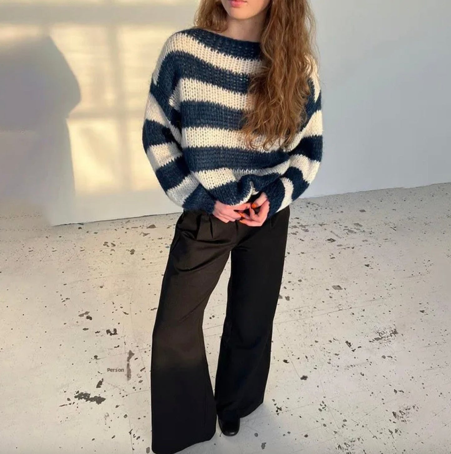 Women's Comfortable Striped Knit Sweater, Relaxed Fit in Acrylic – Available in Multiple Sizes and Colors