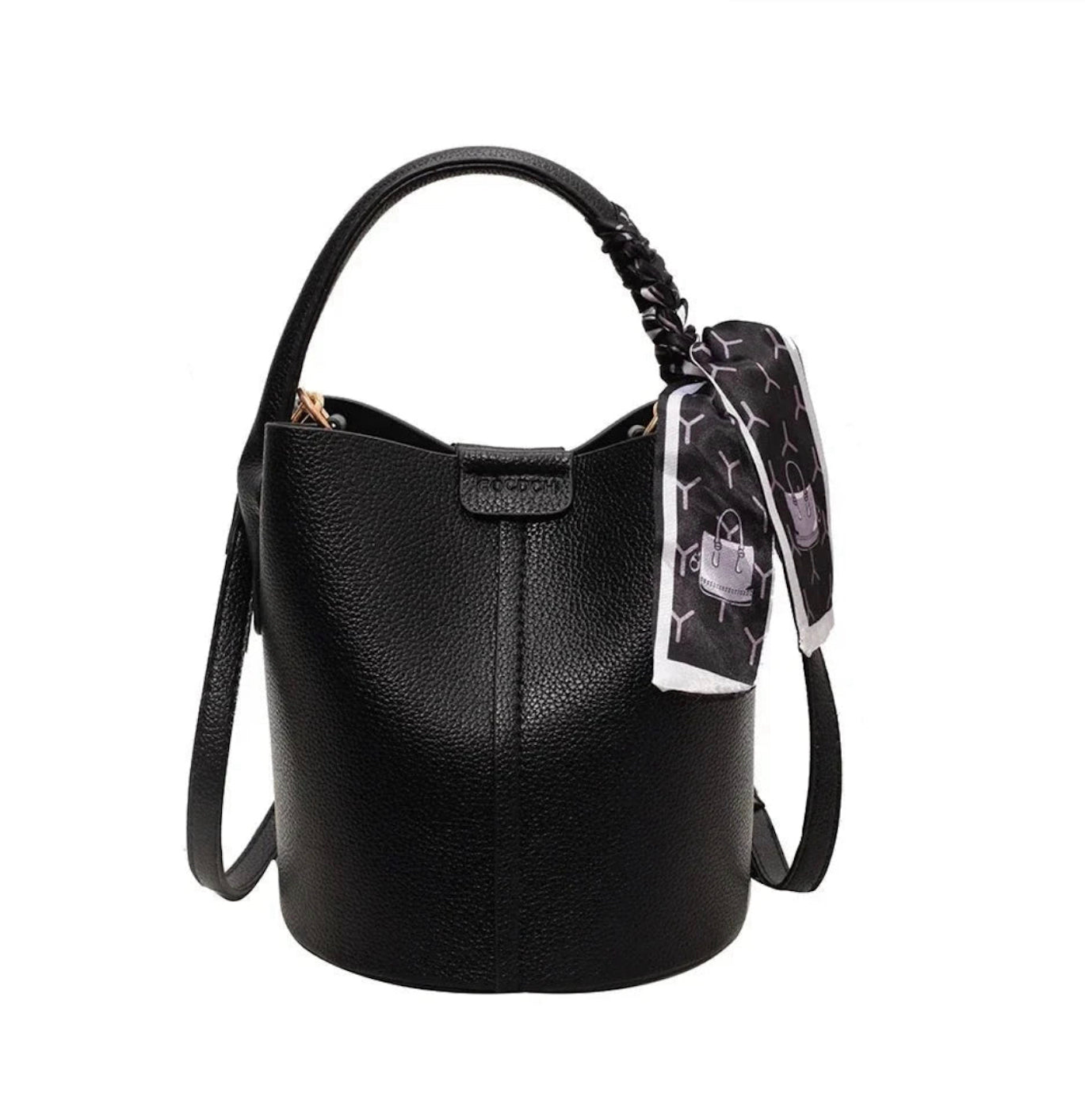 Black Leather Bucket Bag for Women with Adjustable Shoulder Strap – Elegant and Practical for All Occasions