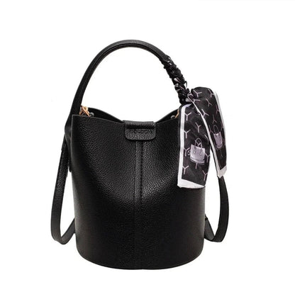 Black Leather Bucket Bag for Women with Adjustable Shoulder Strap – Elegant and Practical for All Occasions