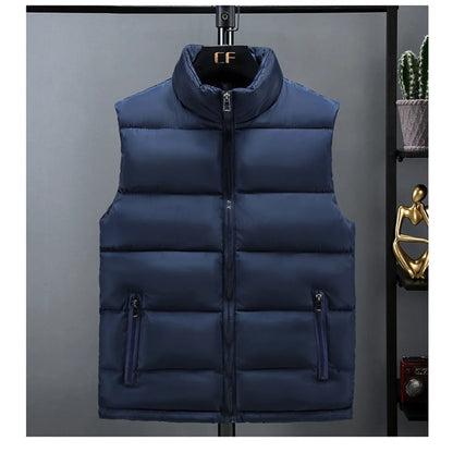 Lightweight Puffer Vest for Men with Stand-up Collar – Casual Polyester Jacket