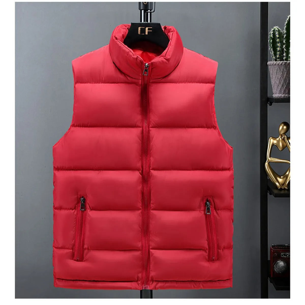 Lightweight Puffer Vest for Men with Stand-up Collar – Casual Polyester Jacket