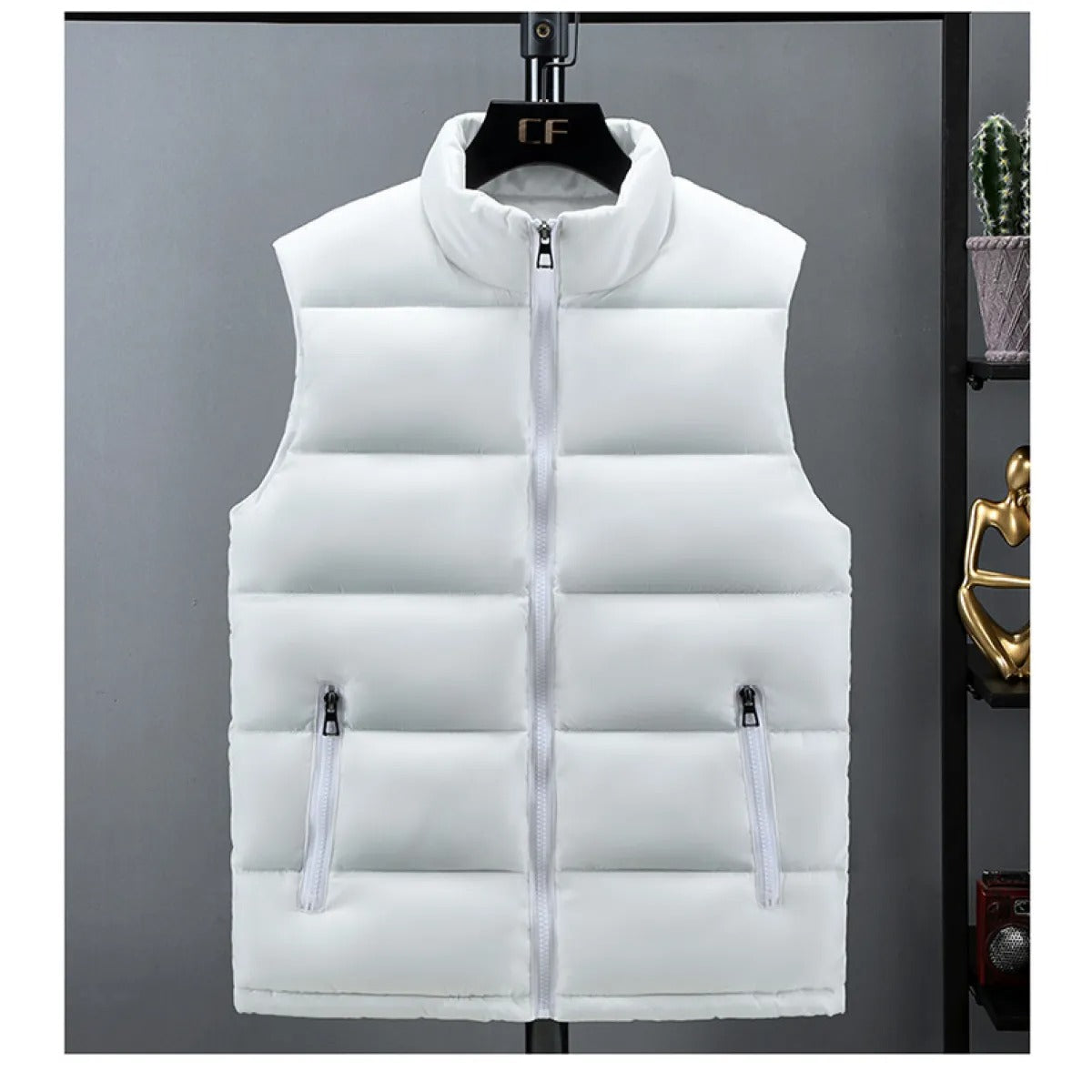 Lightweight Puffer Vest for Men with Stand-up Collar – Casual Polyester Jacket