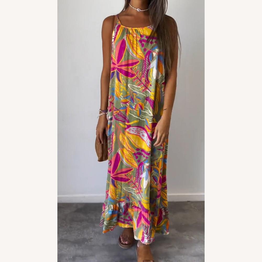 Robe Longue Femme Imprimée Sans Manches en Bleu – Élégance Estivale et Confort