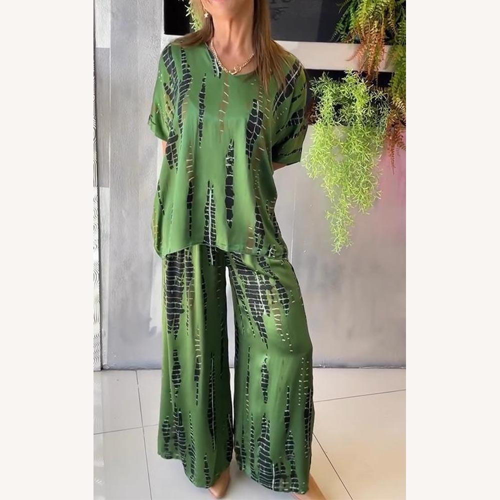 Variant image for Ensemble Décontracté Femme Imprimé Abstrait – Haut Ample et Pantalon Fluide en Polyester pour Sport et Détente-19