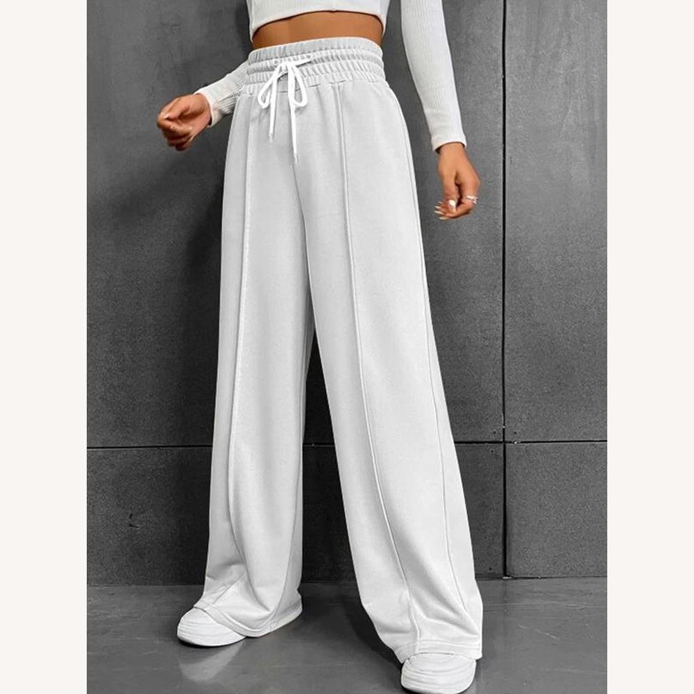 Pantalon de Jogging Femme Taille Haute en Polyester – Coupe Large et Décontractée pour un Style Tendance