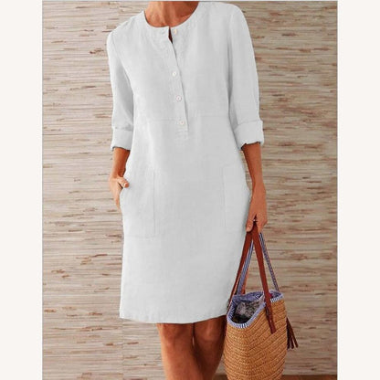 Elegant Women's Knee-Length Dress in Cotton and Linen – Casual and Modern Style, Optimal Comfort