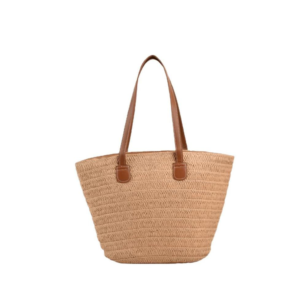 Sac de Plage Femme en Paille Tressée – Grand Panier Élégant en Beige, Vert et Kaki, Idéal pour Plage et Piscine