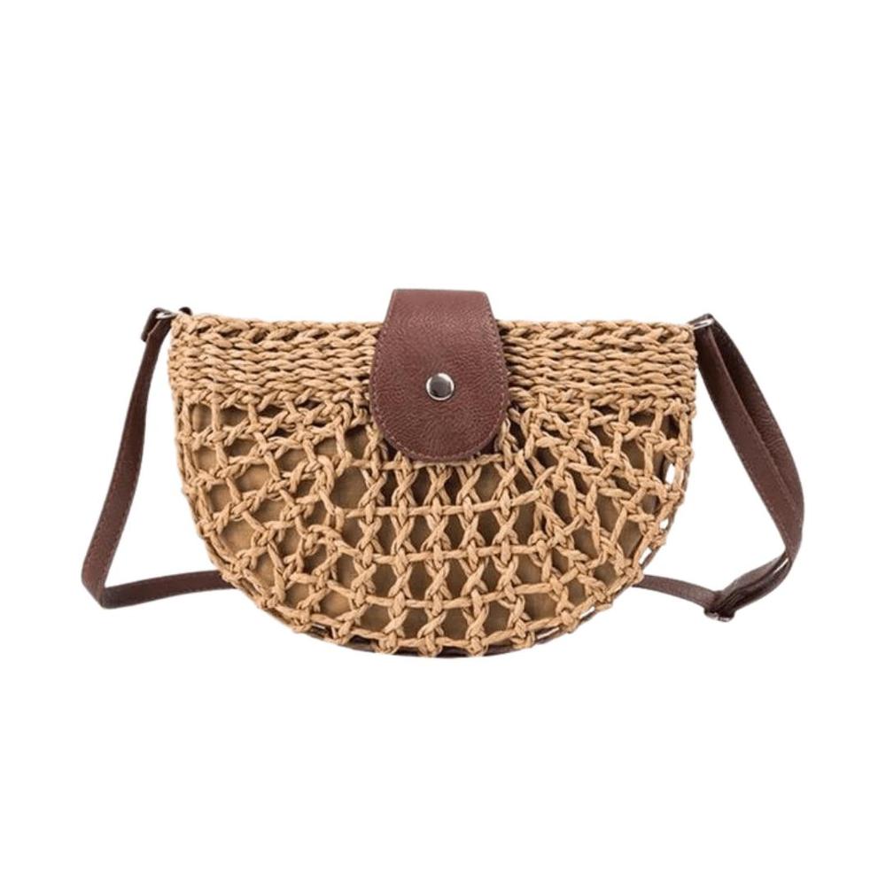 Sac à Main Femme en Osier Élégant avec Poche Intérieure – Sac Bandoulière Pratique en Paille et Cuir