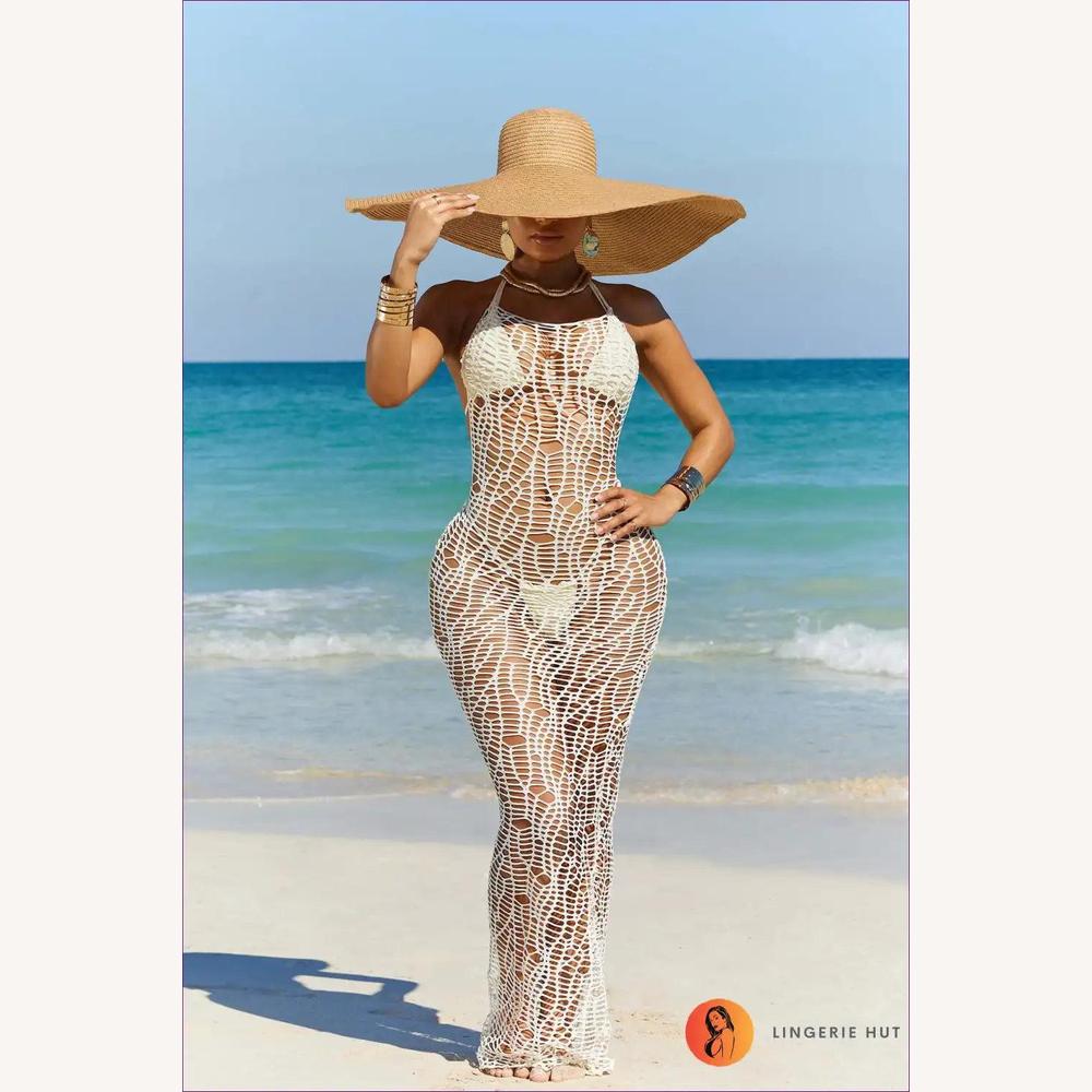 Robe Longue Femme au Crochet Élégante - Maxi Chic Côtier, Silhouette Moulante pour Été