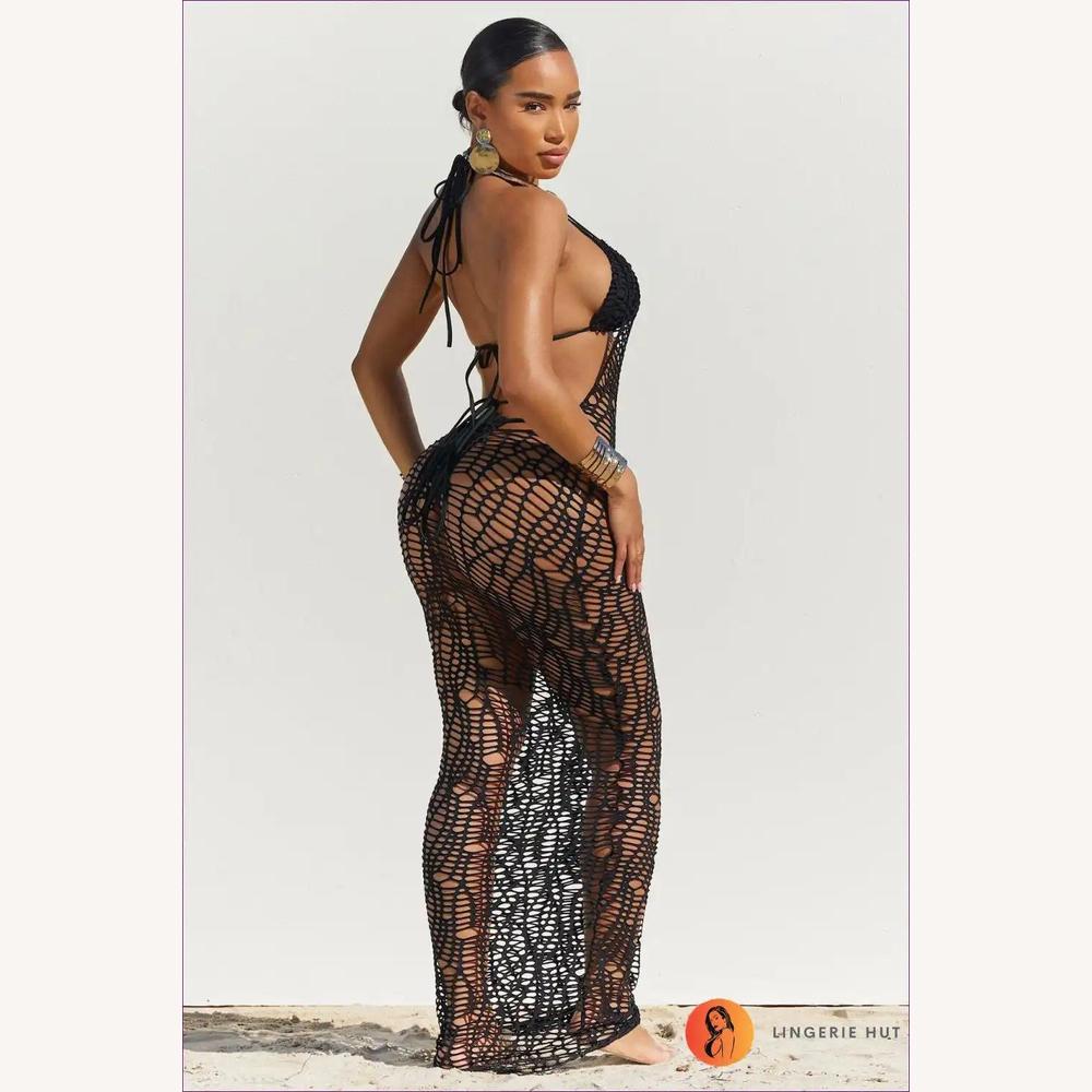 Robe Longue Femme au Crochet Élégante - Maxi Chic Côtier, Silhouette Moulante pour Été