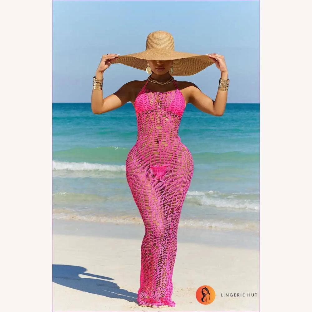Robe Longue Femme au Crochet Élégante - Maxi Chic Côtier, Silhouette Moulante pour Été