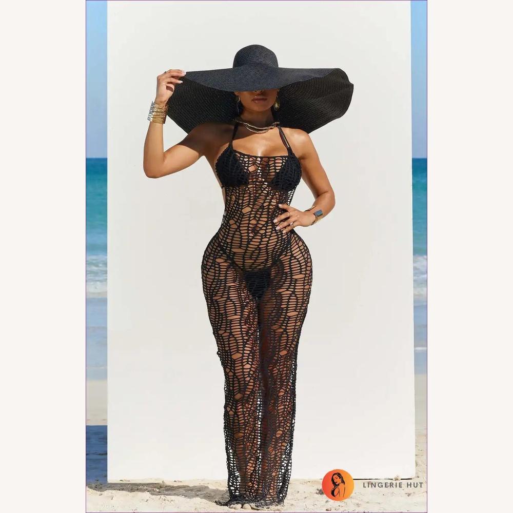 Robe Longue Femme au Crochet Élégante - Maxi Chic Côtier, Silhouette Moulante pour Été