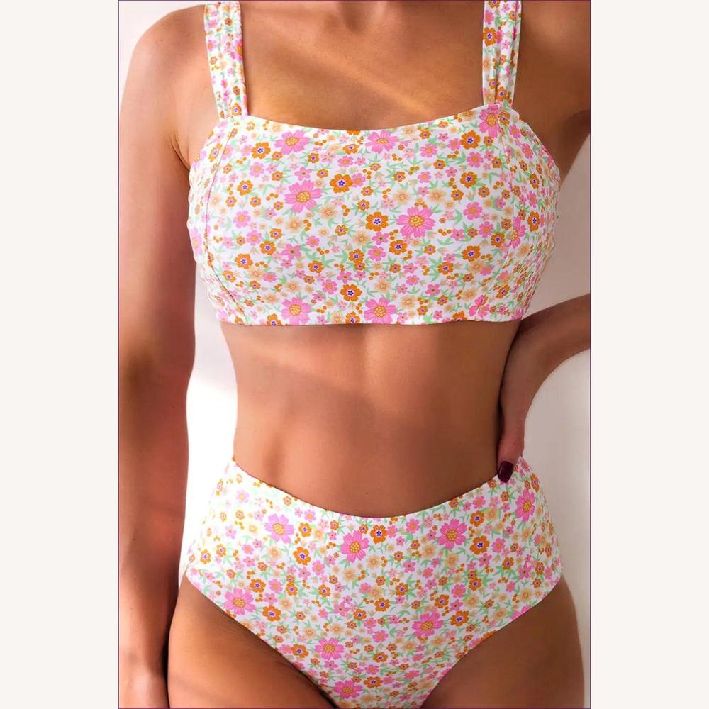 Bikini Taille Haute Femme Boho Blossom avec Motif Floral – Maillot de Bain Élégant et Confortable pour l'Été