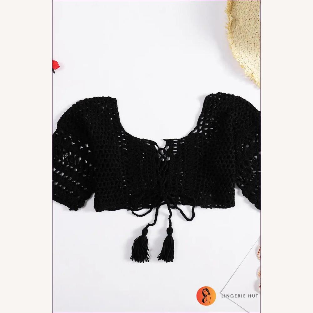 Top Court en Crochet Boho Femme Off-Shoulder avec Détails à Lacets – Tissu Doux et Respirant pour l'Été