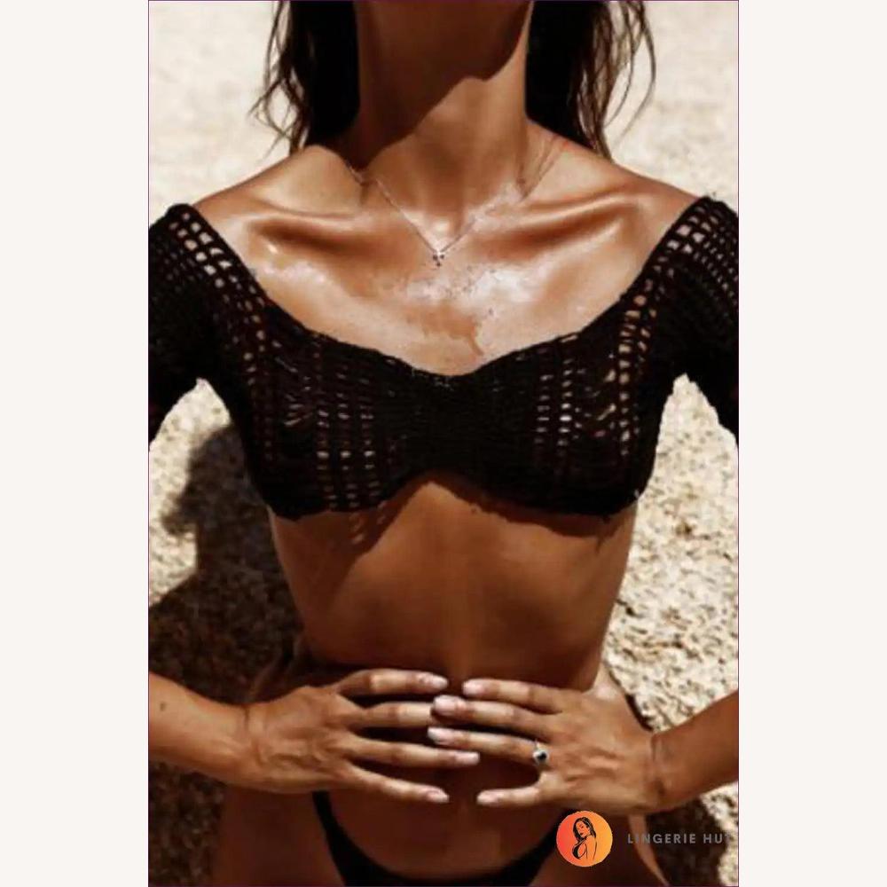 Top Court en Crochet Boho Femme Off-Shoulder avec Détails à Lacets – Tissu Doux et Respirant pour l'Été