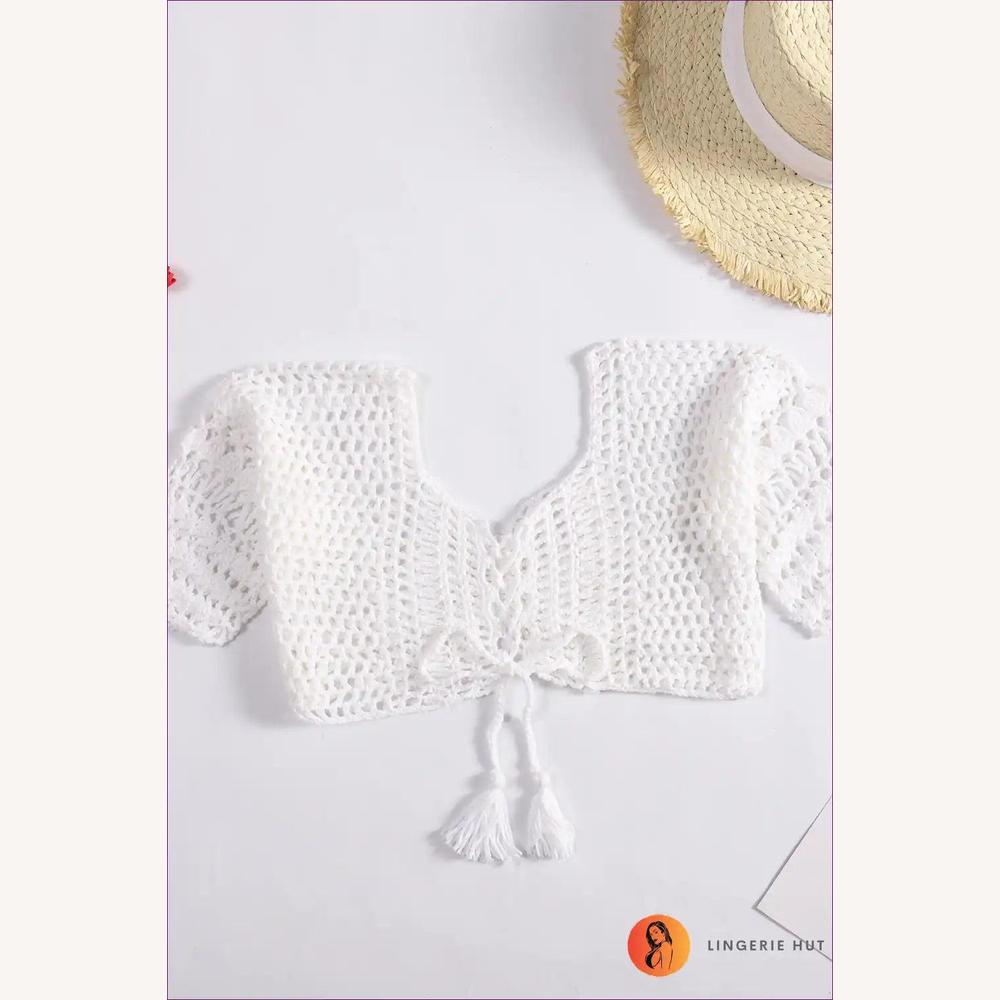 Top Court en Crochet Boho Femme Off-Shoulder avec Détails à Lacets – Tissu Doux et Respirant pour l'Été