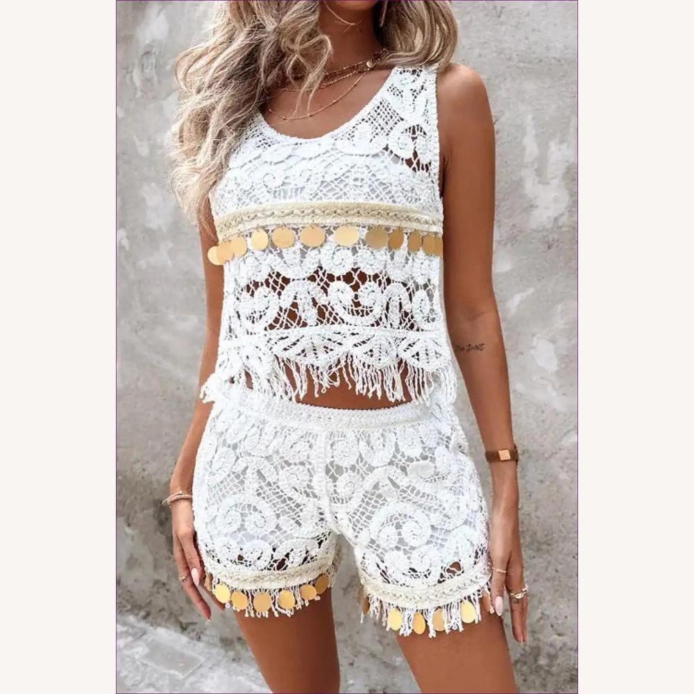 Ensemble Coordonné Boho en Crochet pour Femme – Top Court et Pantalon Été Confortable avec Détails en Crochet