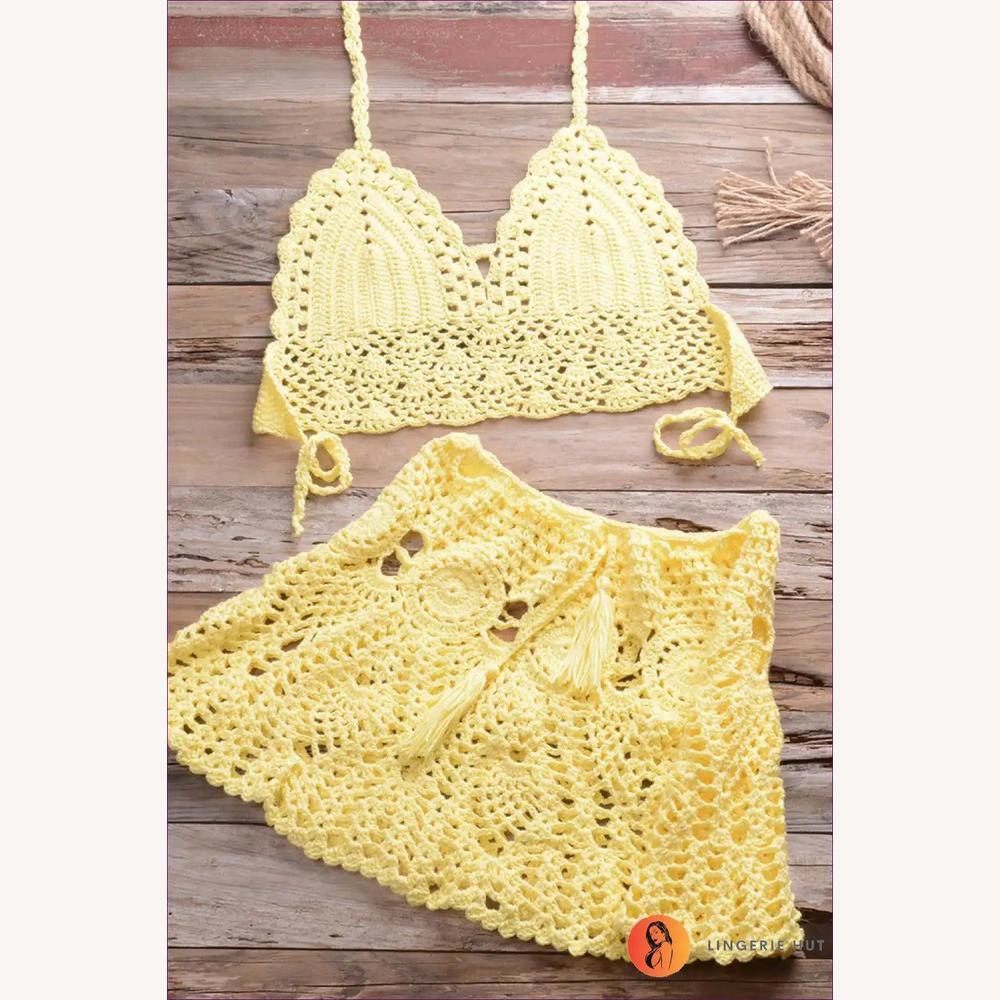 Variant image for Ensemble de Bikini au Crochet Boho avec Jupe Plissée pour Femme – Tissu Confortable et Élégance d'Été, Tailles S à XL-9