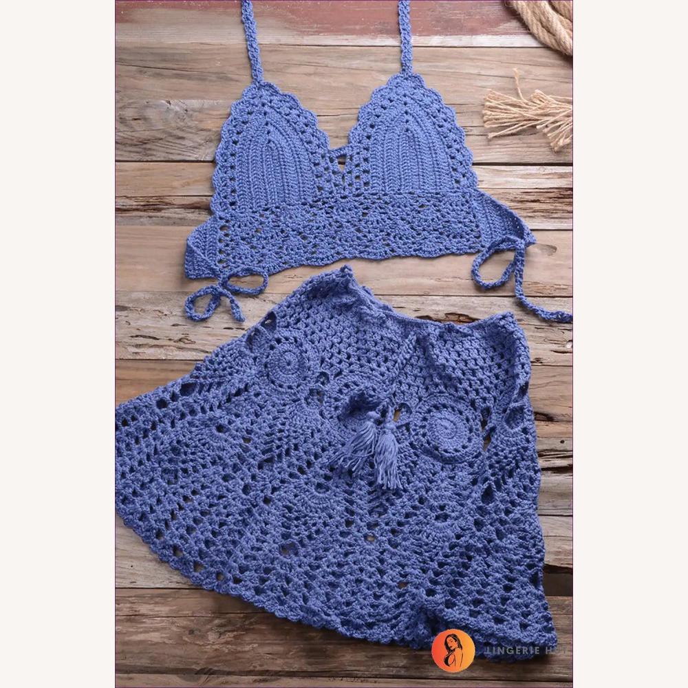Variant image for Ensemble de Bikini au Crochet Boho avec Jupe Plissée pour Femme – Tissu Confortable et Élégance d'Été, Tailles S à XL-33