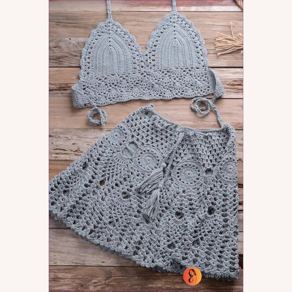 Variant image for Ensemble de Bikini au Crochet Boho avec Jupe Plissée pour Femme – Tissu Confortable et Élégance d'Été, Tailles S à XL-21