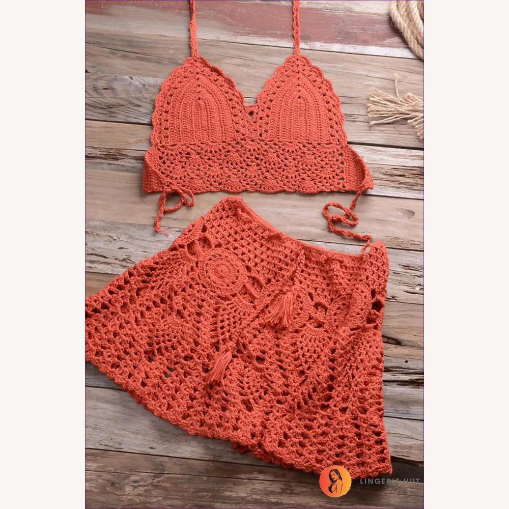 Variant image for Ensemble de Bikini au Crochet Boho avec Jupe Plissée pour Femme – Tissu Confortable et Élégance d'Été, Tailles S à XL-25