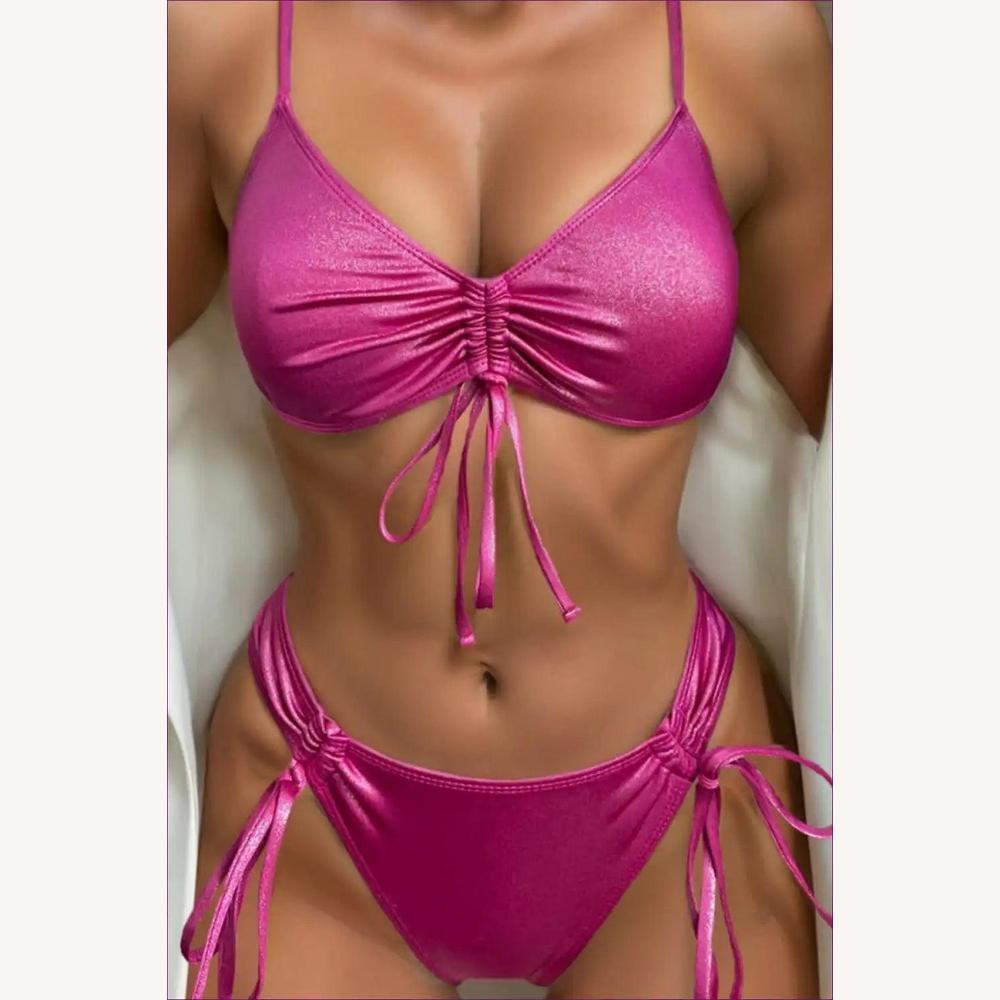 Bikini Divisé Boho avec Liens Réglables et Détails Froissés – Maillot de Bain Élégant pour Femme