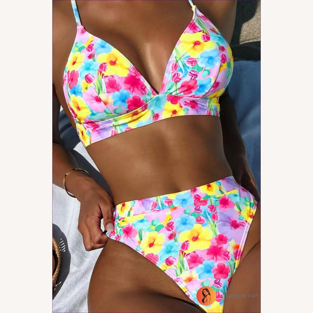 Bikini Triangle Floral Boho Femme – Maillot de Bain Été avec Détails de Cravate, Polyester Confortable, Tailles S à XL