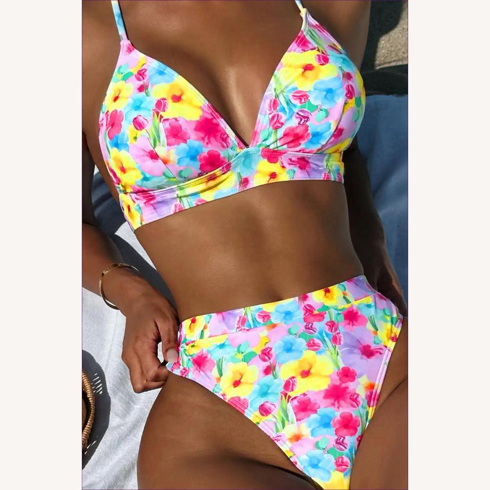 Bikini Triangle Floral Boho Femme – Maillot de Bain Été avec Détails de Cravate, Polyester Confortable, Tailles S à XL