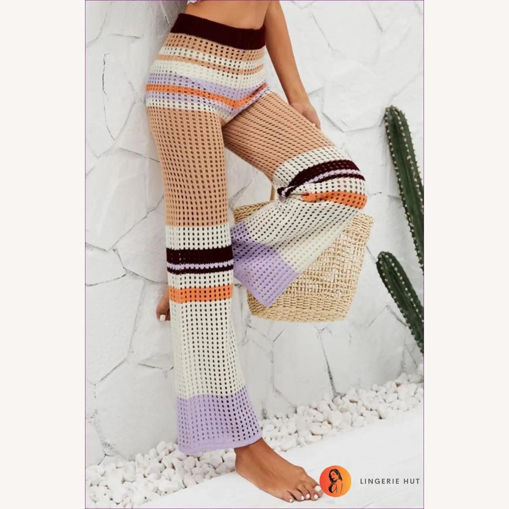 Pantalon Femme Flare en Tricot Bohème – Taille Haute, Confort Optimal, Motif Rayé Coloré