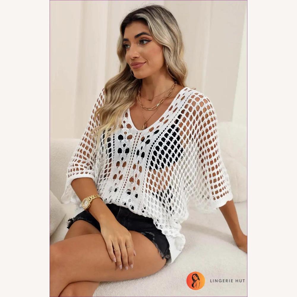Chemisier Femme Boho en Dentelle Léger – Élégant Chemisier Chic Manches 3/4 pour l'Été