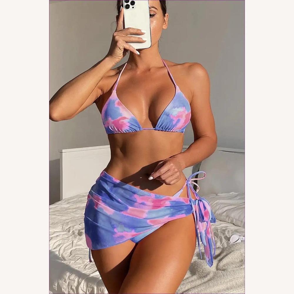 Ensemble de Maillot de Bain Femme Boho Tie-Dye en Trois Pièces avec Jupe Assortie – Confort Polyester, S, M, L