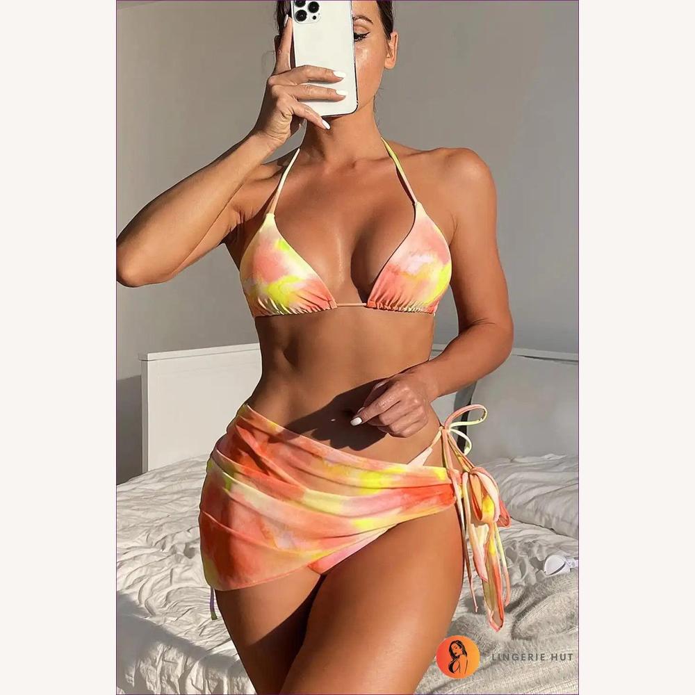 Variant image for Ensemble de Maillot de Bain Femme Boho Tie-Dye en Trois Pièces avec Jupe Assortie – Confort Polyester, S, M, L-9