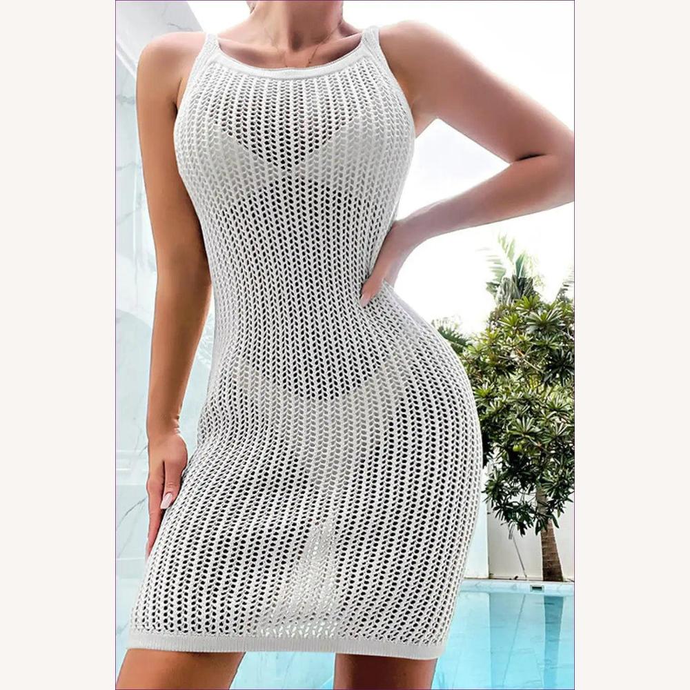 Couverture de Plage Tricotée Élégante pour Femme – Sans Manches, Design Boho, Ajustement Slim, Courte, Idéale pour les Vacances