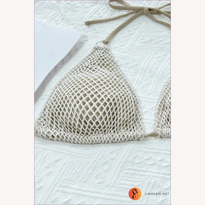 Women's Crochet Bikini with Ring Accents and Adjustable Ties – Chic Two-Piece Swimsuit