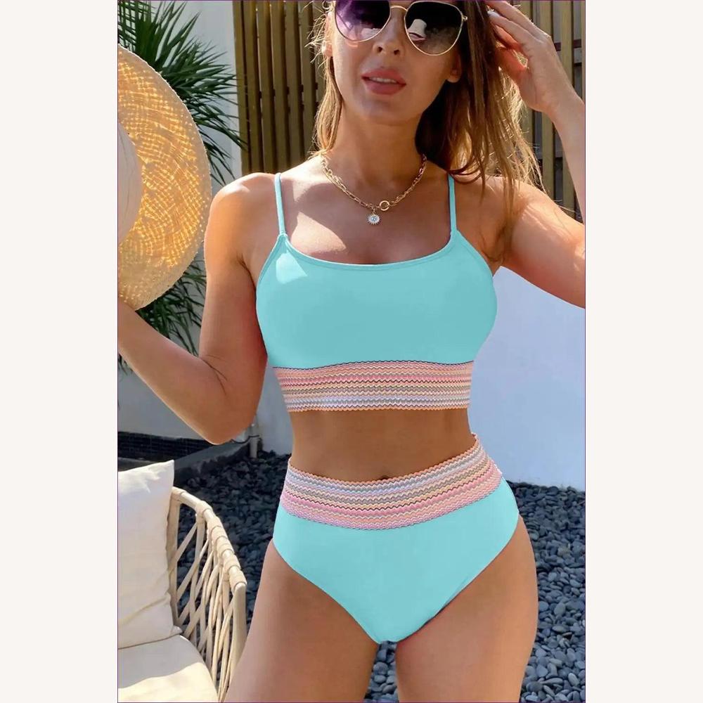Maillot de Bain Femme Chic Triangle à Taille Haute avec Rayures Nautiques – Élégance Bohème et Confort Optimal