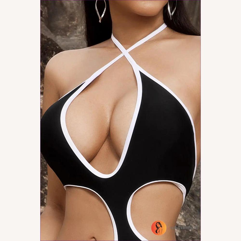 Maillot de Bain Femme 1 Pièce à Découpes Noir et Blanc – Style Boho Chic, Tissu Doux et Durable