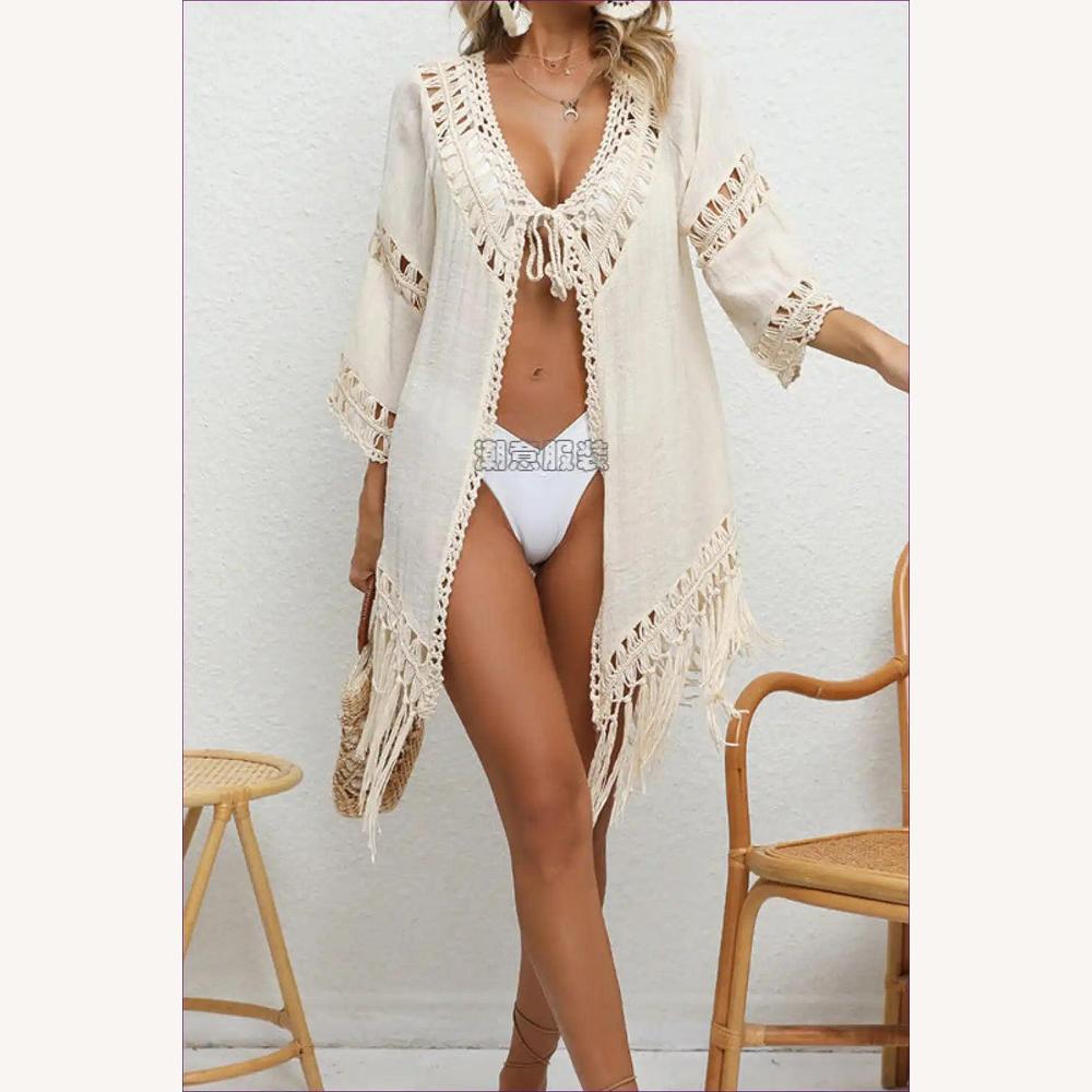 Cardigan de Plage en Crochet pour Femme – Protection Solaire Léger avec Glands et Coutures Bohèmes