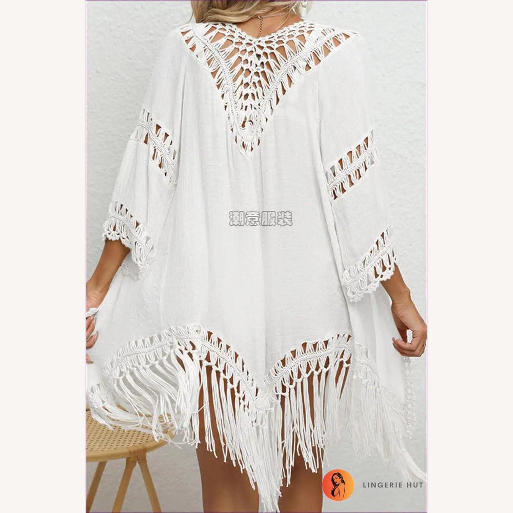 Cardigan de Plage en Crochet pour Femme – Protection Solaire Léger avec Glands et Coutures Bohèmes